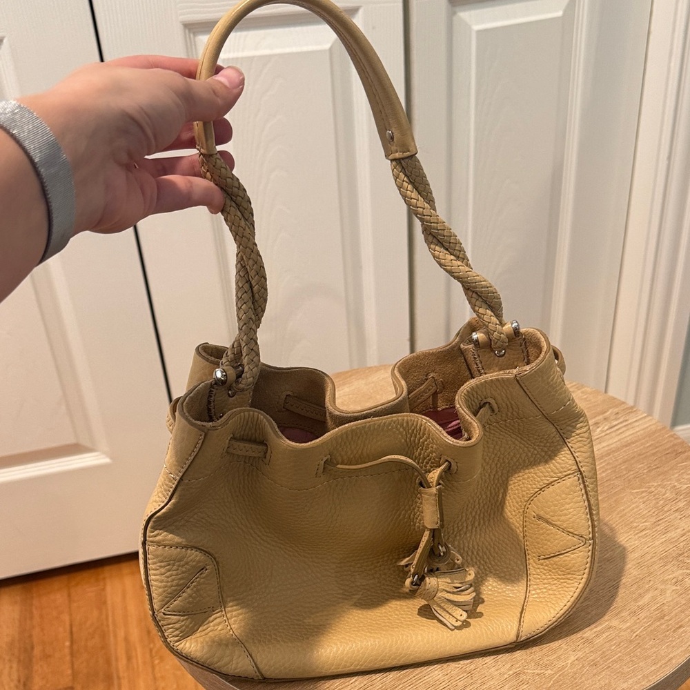 Vintage Cole Haan Village Tan Pebbled Leather Tassel Drawstring